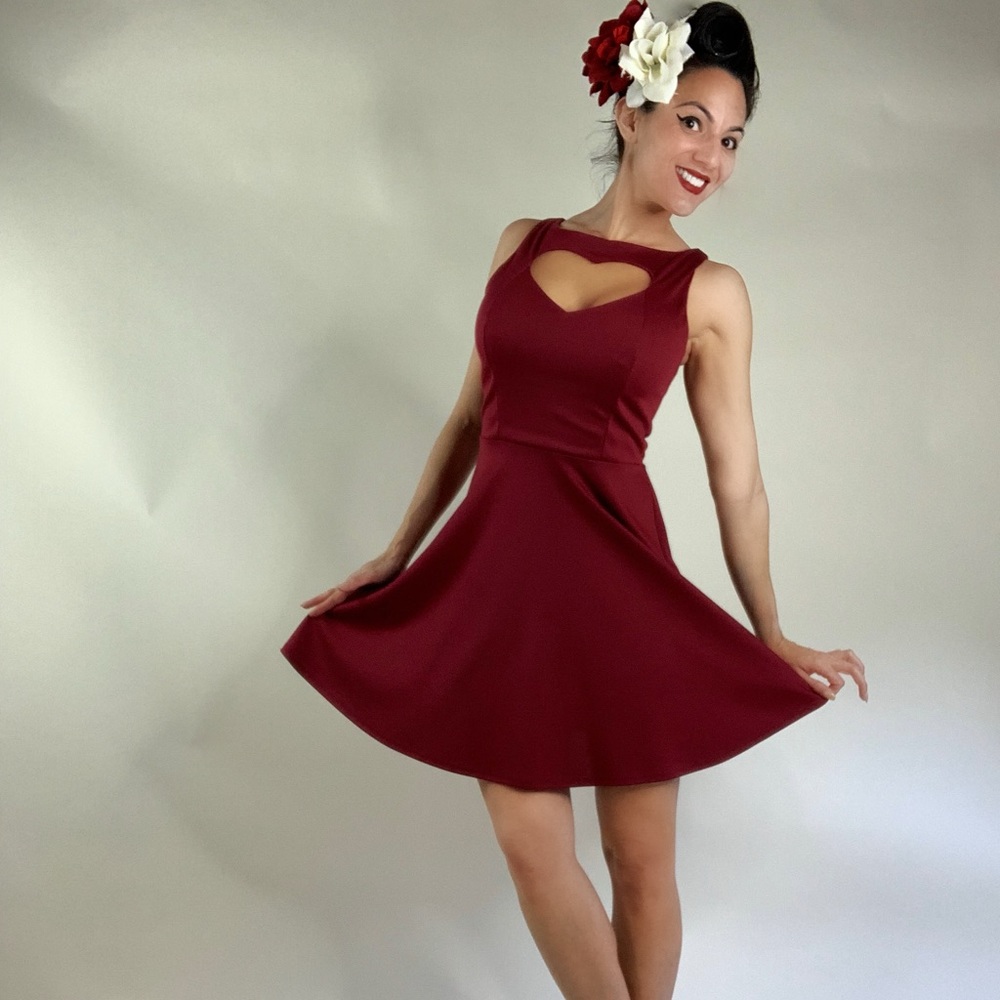 Adorable heart detailed skater dress